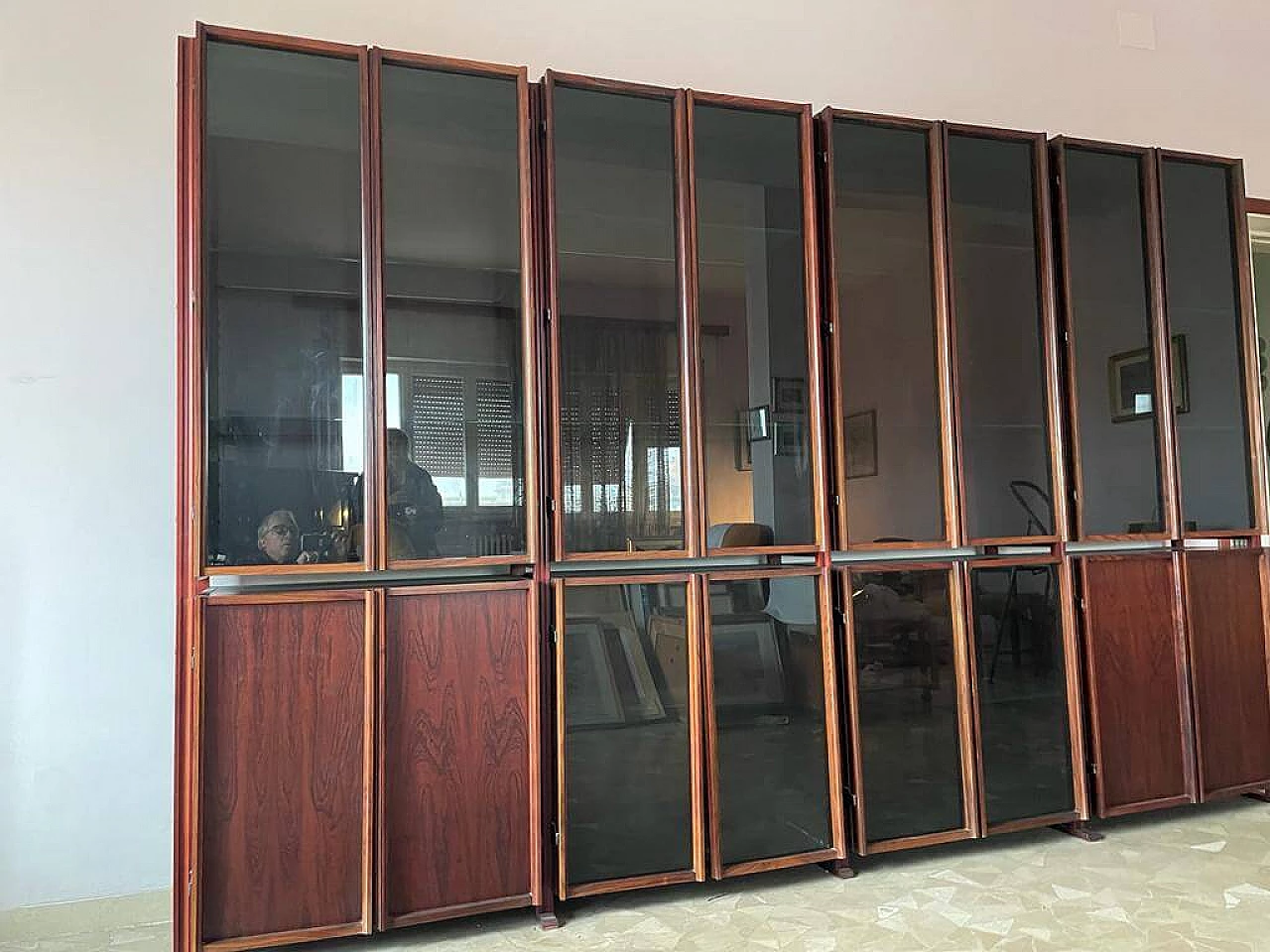 Libreria GS in legno e cristallo di G. Songia per Sormani, anni '70 1