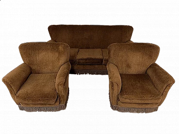 Velvet sofa with 2 armchairs by Isa, 1950s