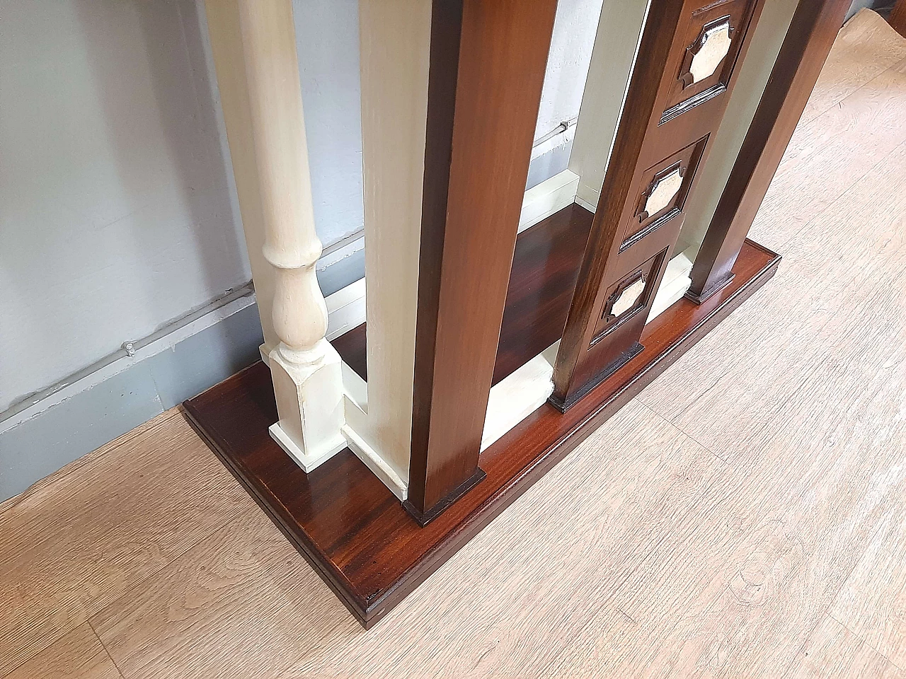 Art Deco walnut, lacquer and parchment console, 1950s 5