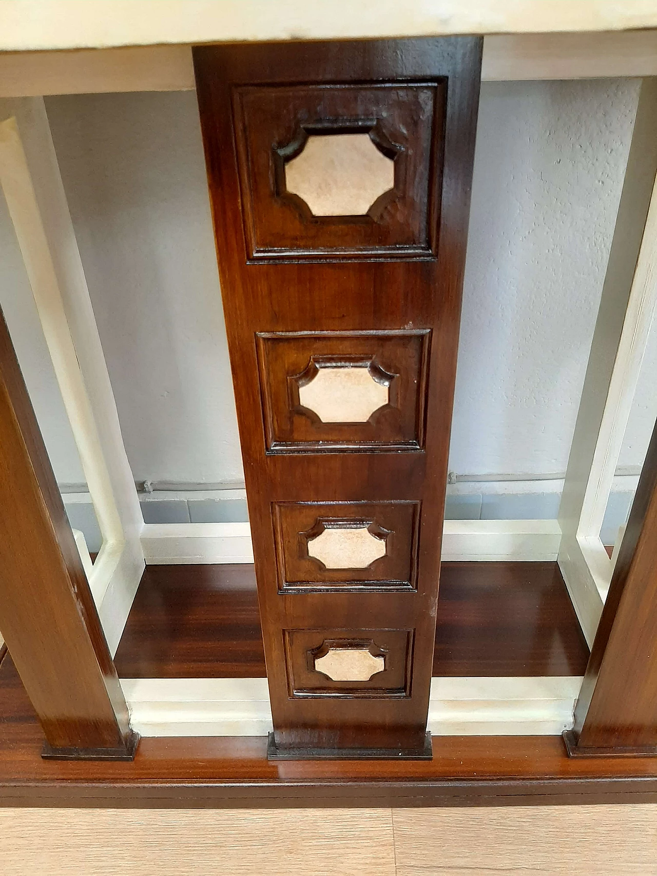 Art Deco walnut, lacquer and parchment console, 1950s 6