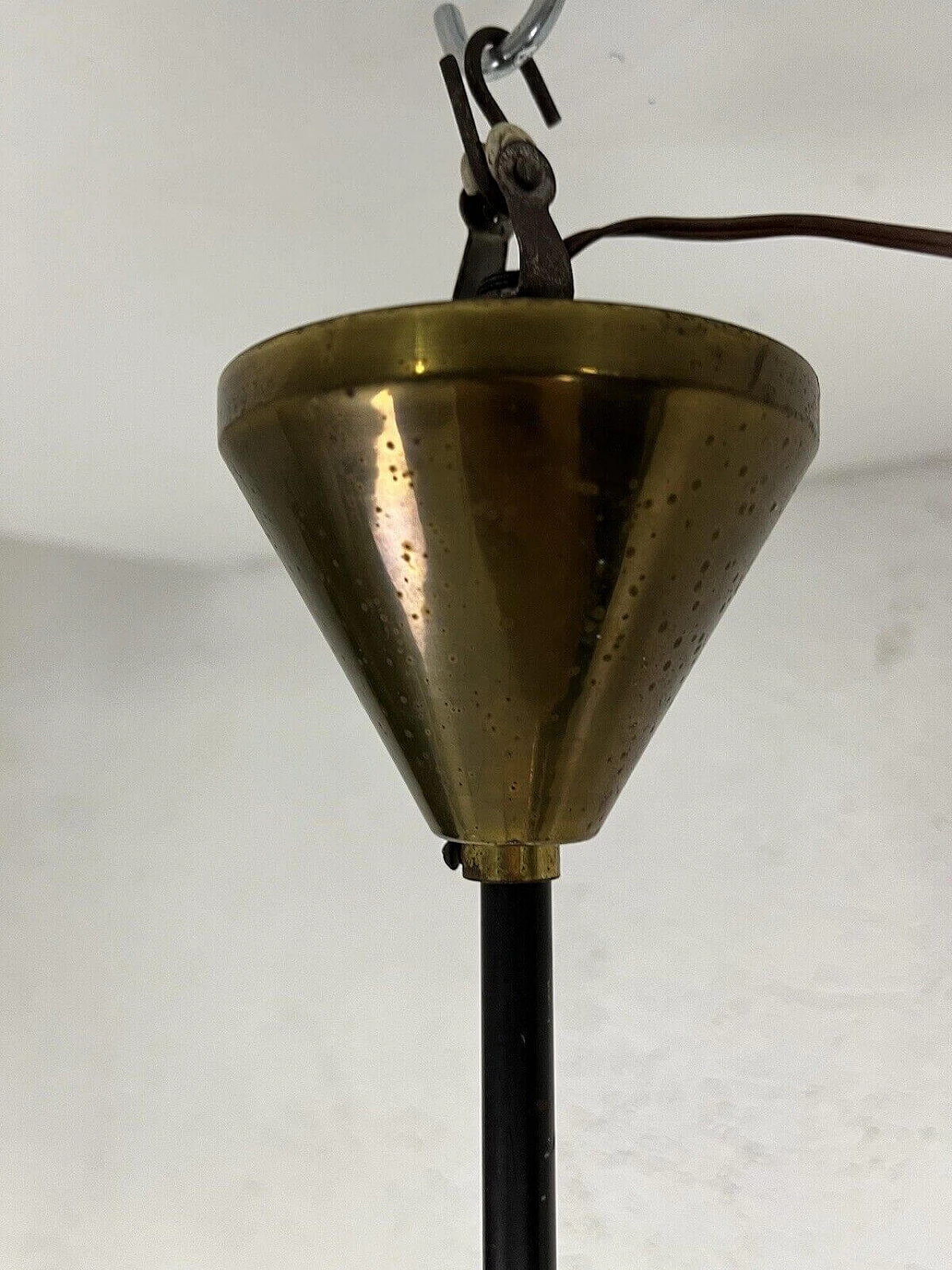 5-light glass, brass and teak chandelier, 1950s 9