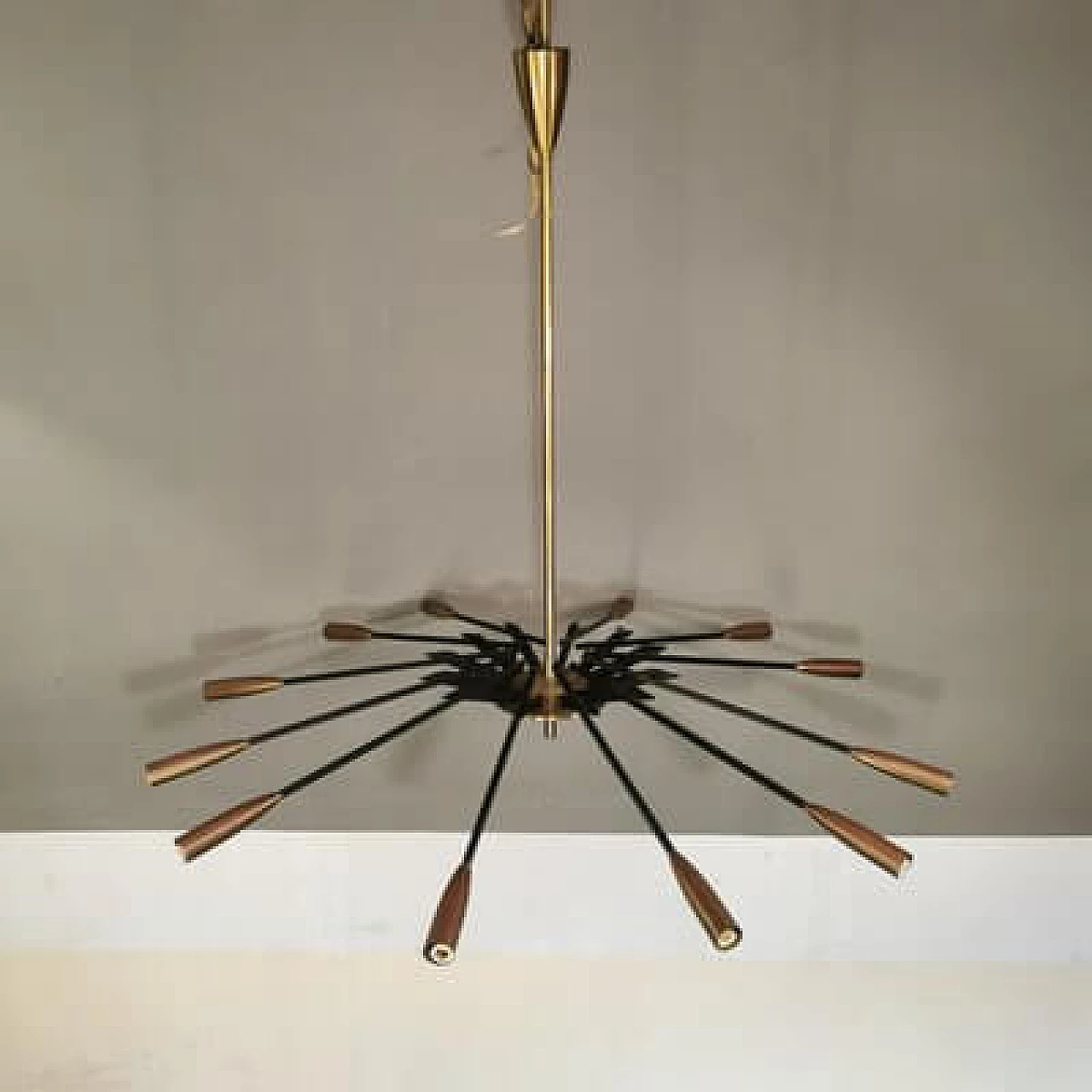 Brass and black metal chandelier by Oscar Torlasco for Lumi, 1950s 1