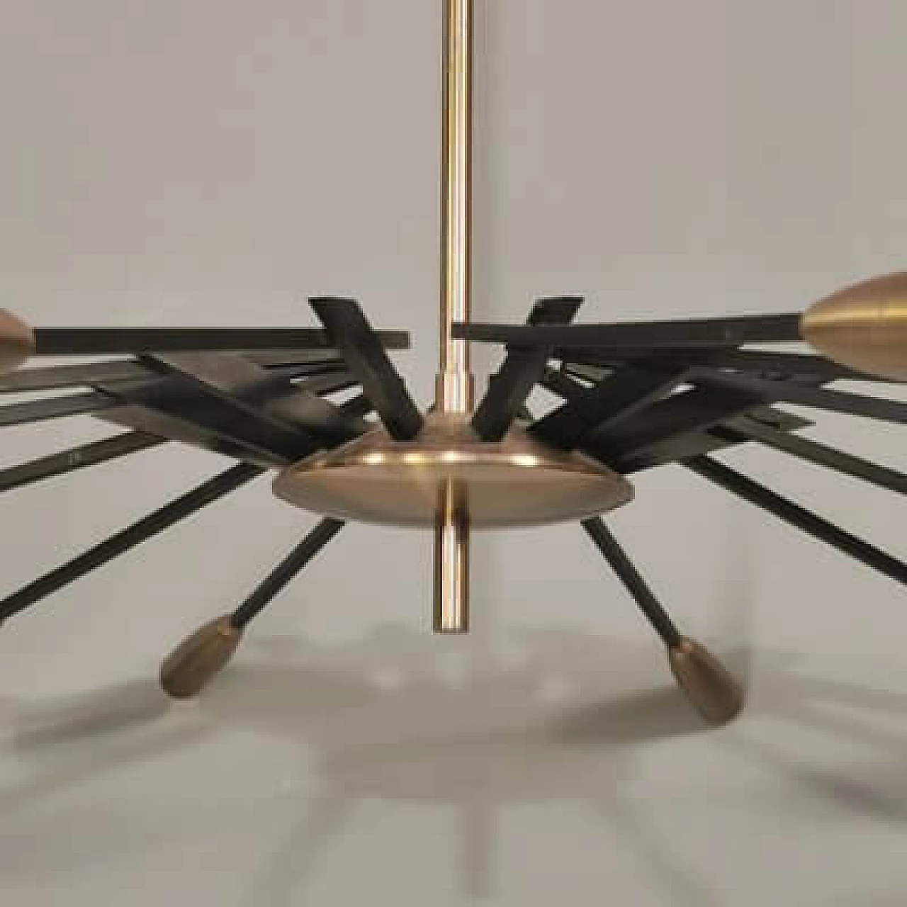 Brass and black metal chandelier by Oscar Torlasco for Lumi, 1950s 3