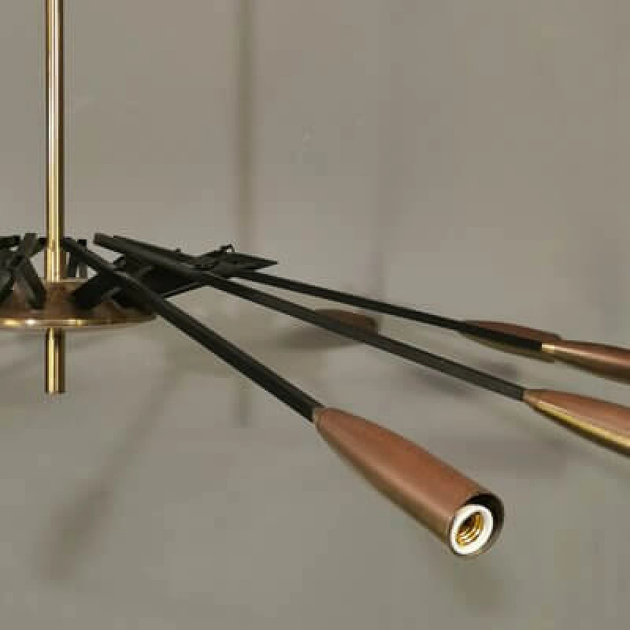 Brass and black metal chandelier by Oscar Torlasco for Lumi, 1950s 4