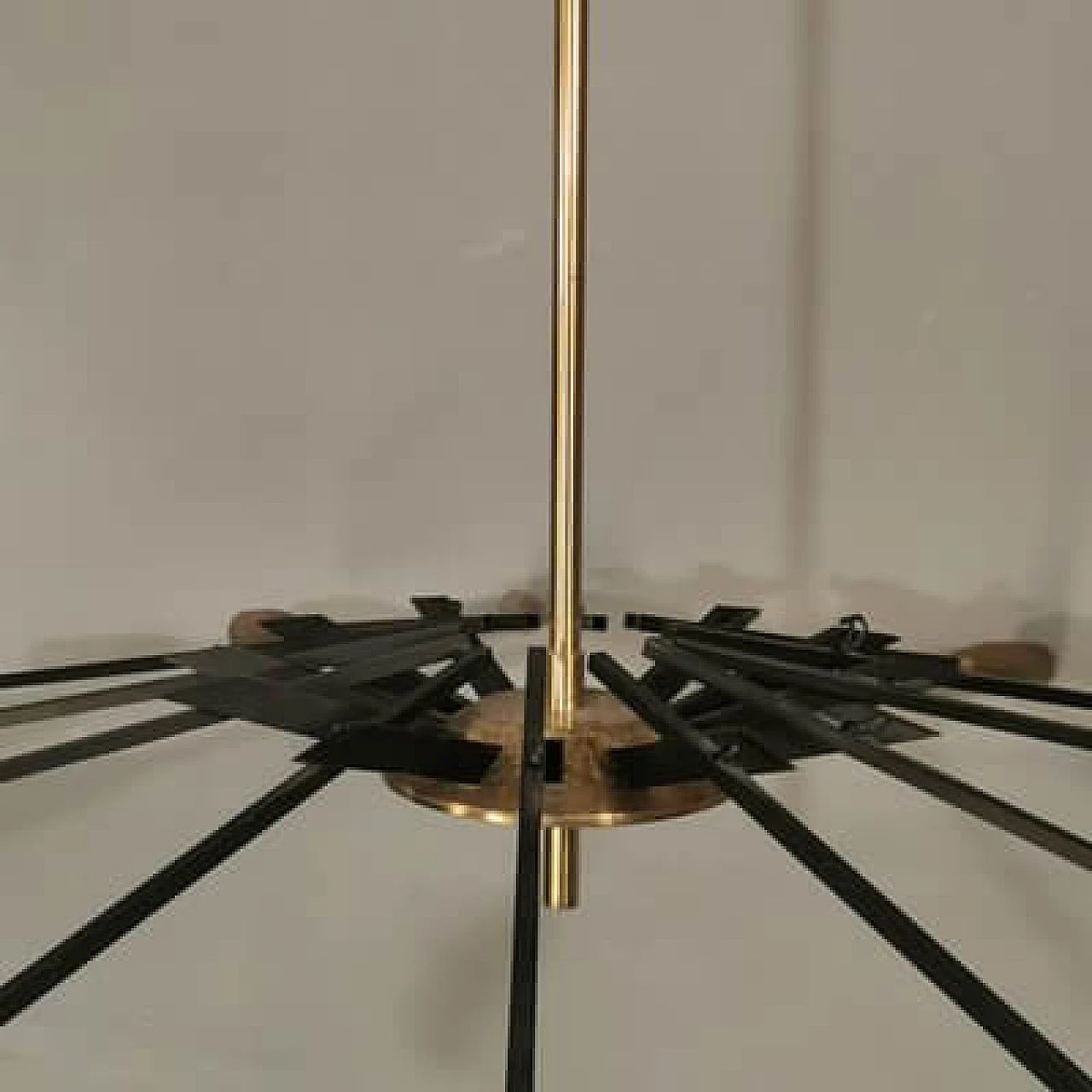 Brass and black metal chandelier by Oscar Torlasco for Lumi, 1950s 5