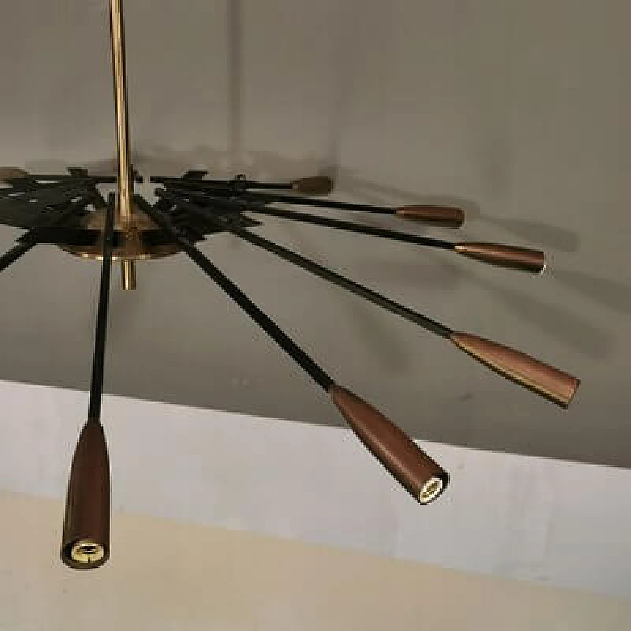 Brass and black metal chandelier by Oscar Torlasco for Lumi, 1950s 6