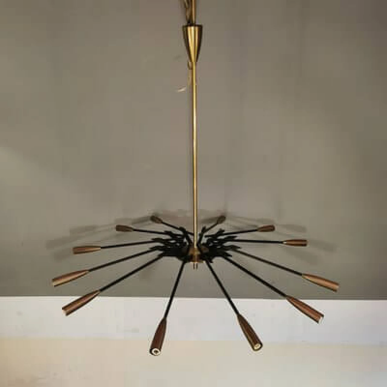 Brass and black metal chandelier by Oscar Torlasco for Lumi, 1950s 7