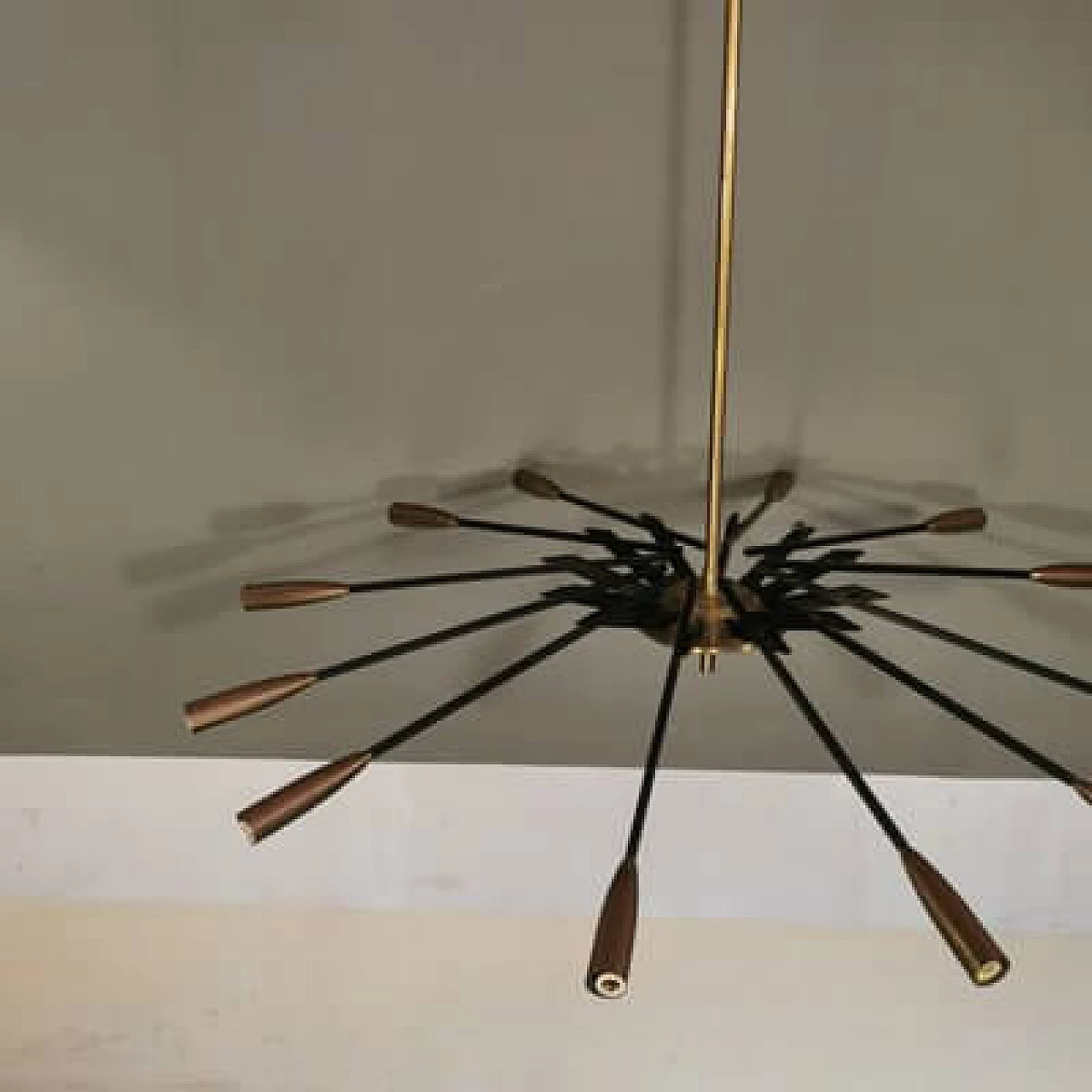 Brass and black metal chandelier by Oscar Torlasco for Lumi, 1950s 8