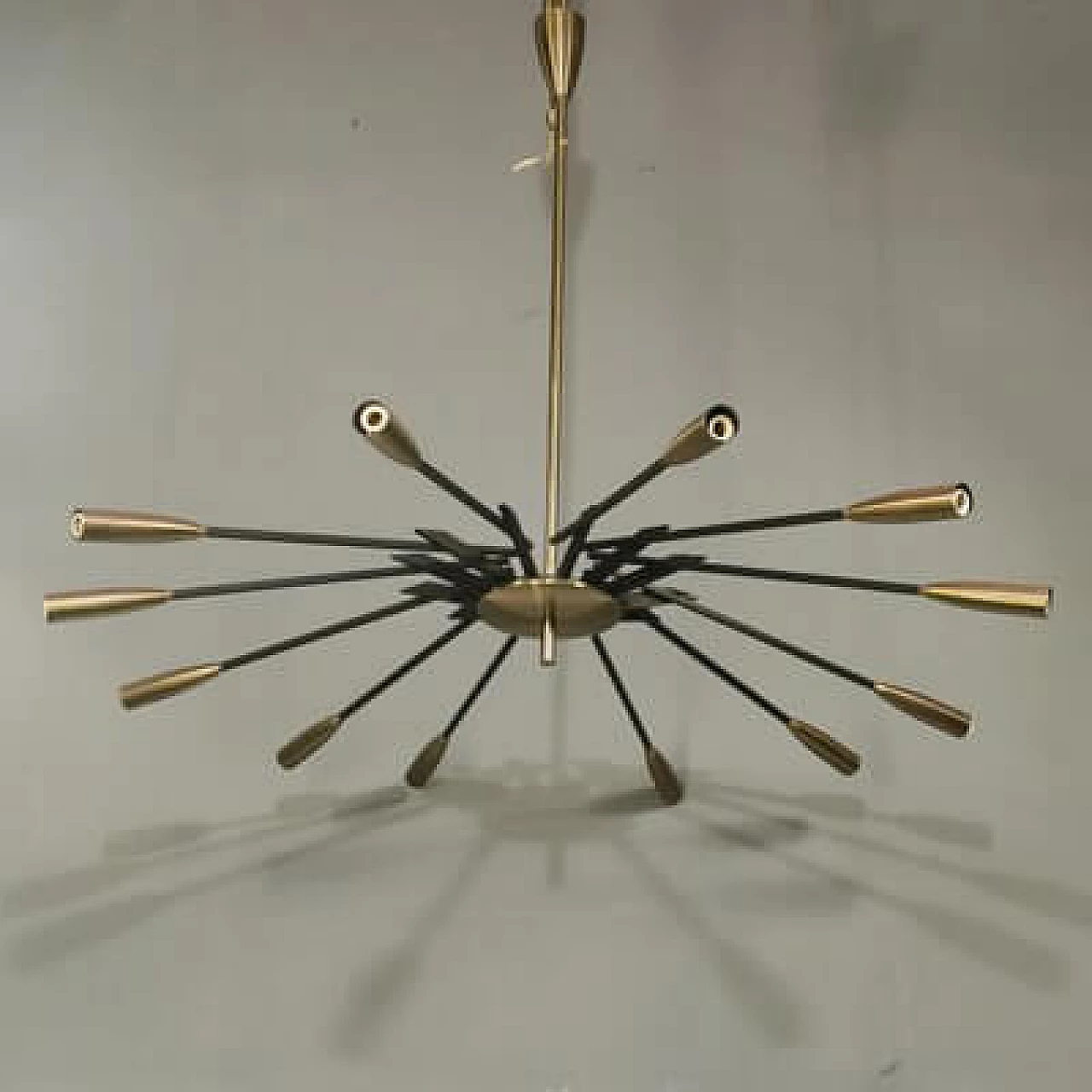 Brass and black metal chandelier by Oscar Torlasco for Lumi, 1950s 9