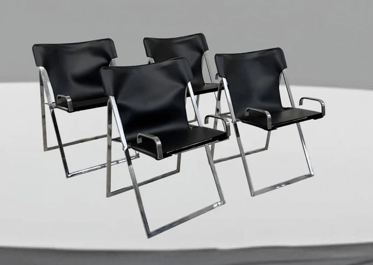 4 Metal and leather chairs by Marcello Cuneo for Amar, 1970s 1