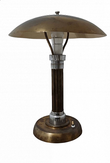 Lampada da tavolo Art Déco in ottone e nichel, anni '30