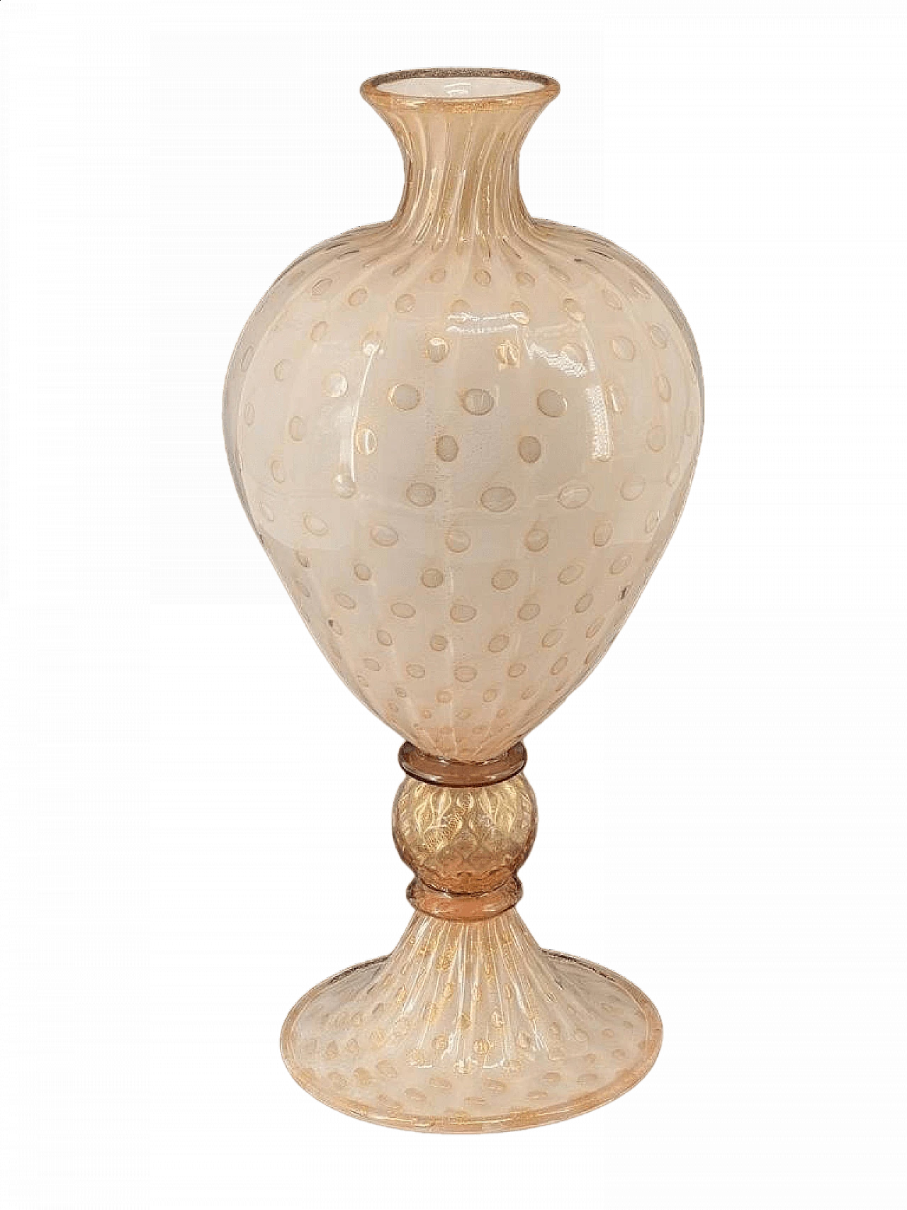 White, powder pink and gilded Murano glass vase 5