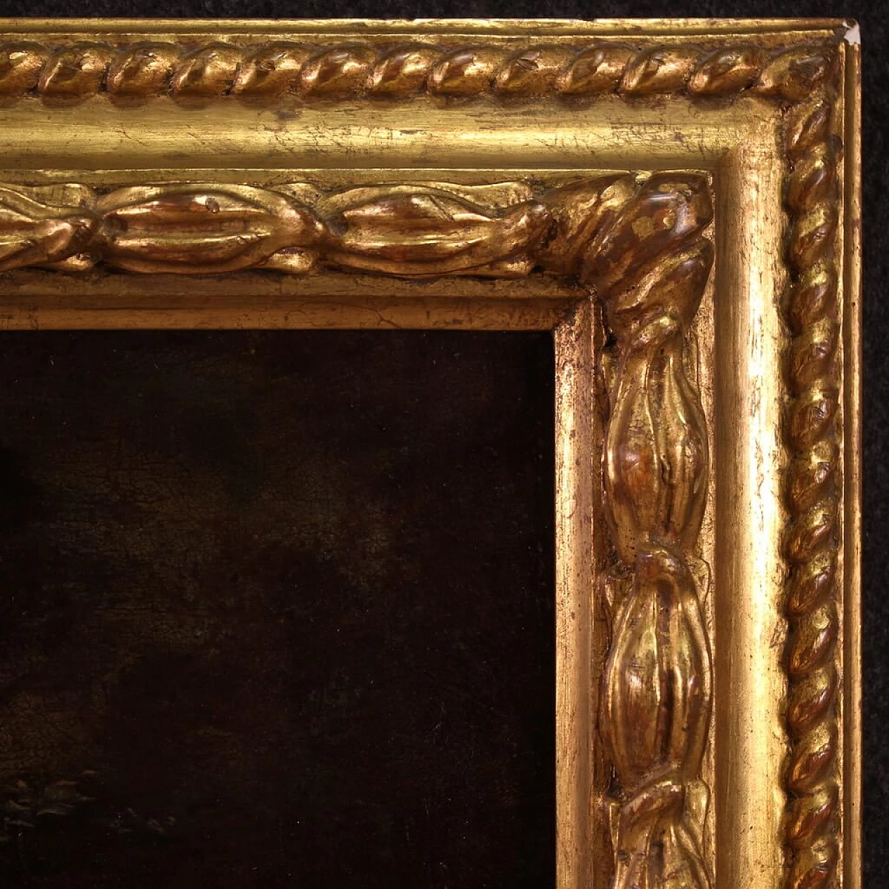 Paesaggio innevato con fucina del maniscalco, dipinto a olio su tela, prima metà del '700 7