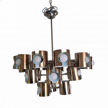 Twenty-one-light chandelier in chrome and white, 1970s