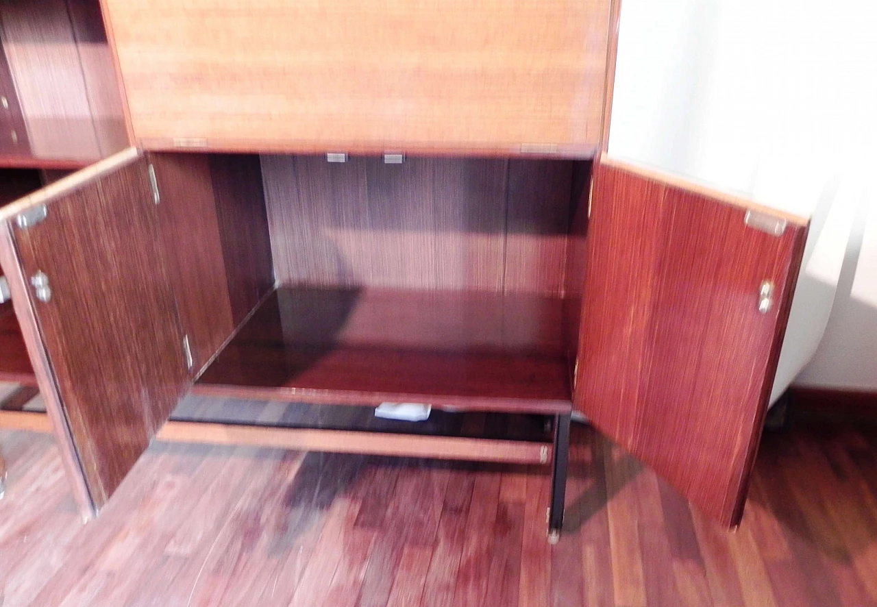 Teak veneered wood sideboard with bar compartment, 1950s 5