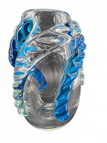 Vaso in vetro di Murano trasparente e blu