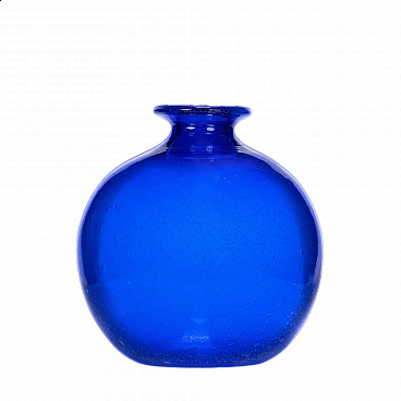 Vaso in vetro di Murano blu con lavorazione a micro bolle