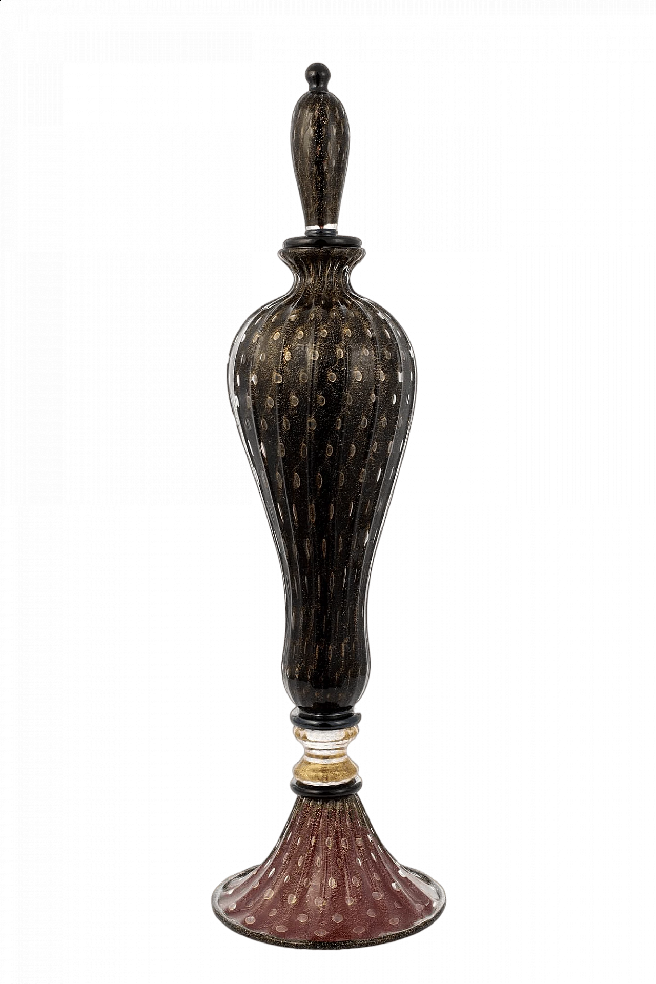 Vaso a bottiglia in vetro di Murano con bolle in oro 24 kt 7