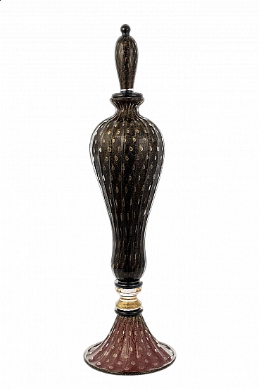 Vaso a bottiglia in vetro di Murano con bolle in oro 24 kt
