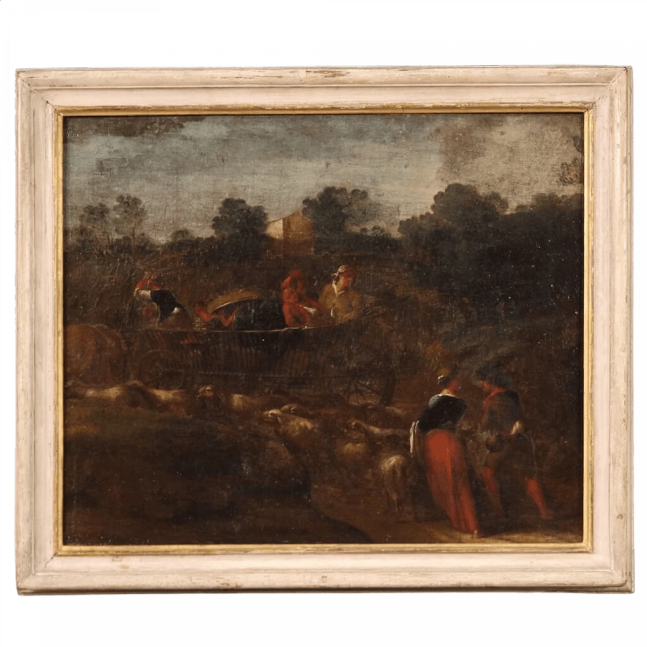 Pastoral scene with cart, oil on canvas, 18th century 16