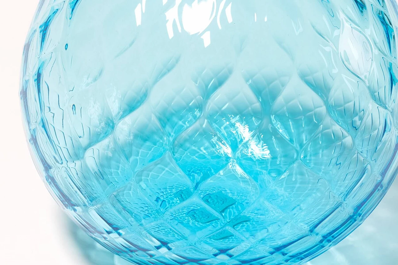Vaso in vetro di Murano azzurro con lavorazione ballotton 2