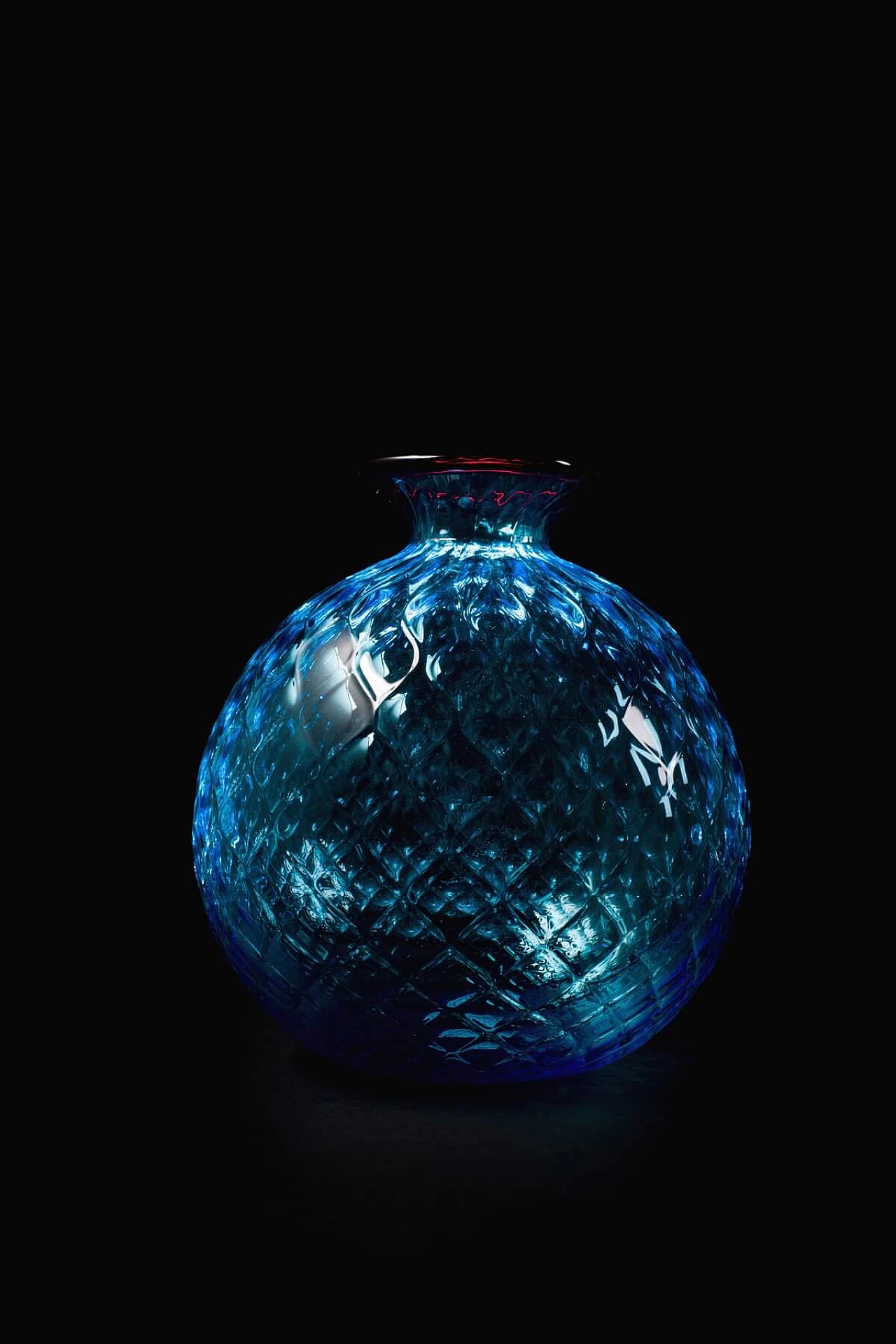 Vaso in vetro di Murano azzurro con lavorazione ballotton 4