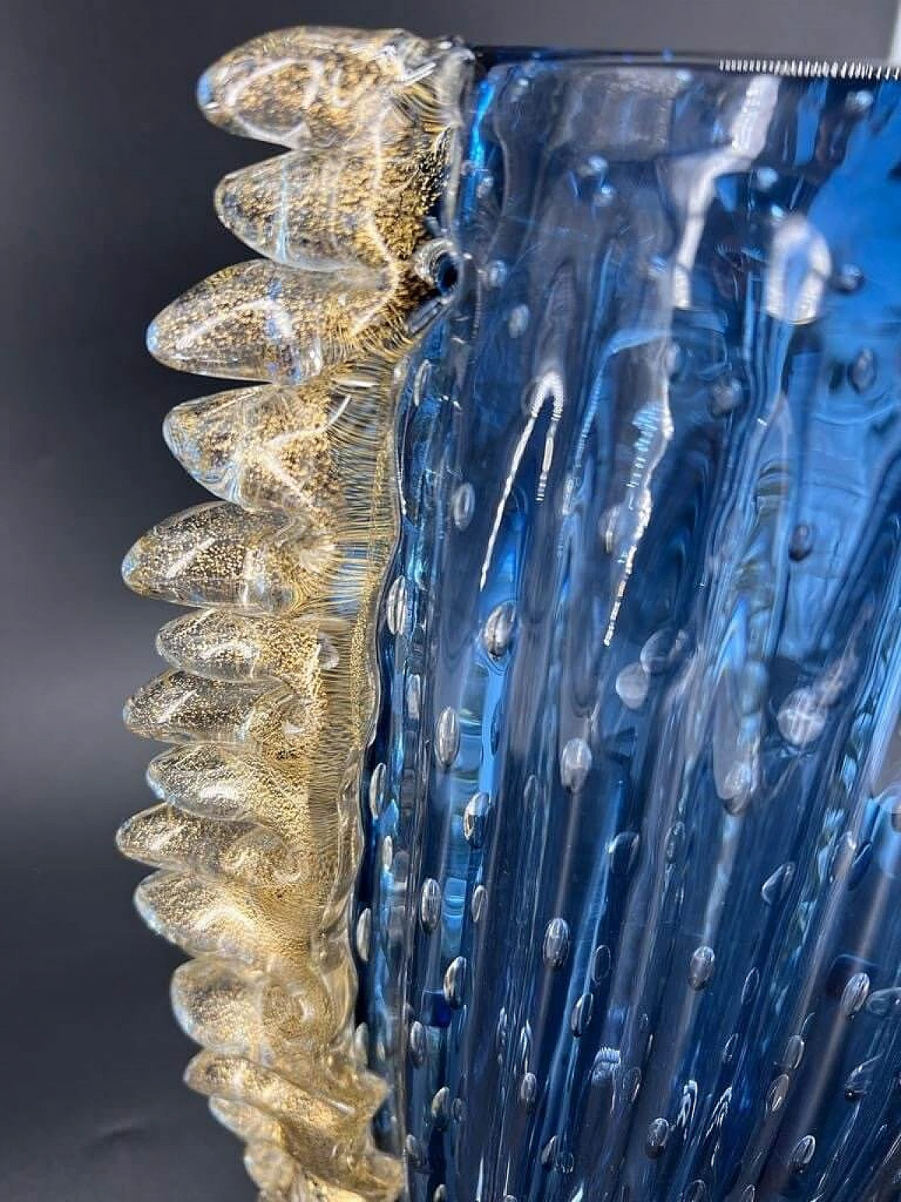 Vaso in vetro di Murano blu e con foglia oro 24 kt 2