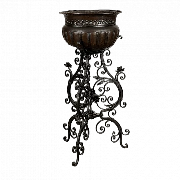 Art Nouveau wrought iron and embossed sheet metal planter, early 20th century
