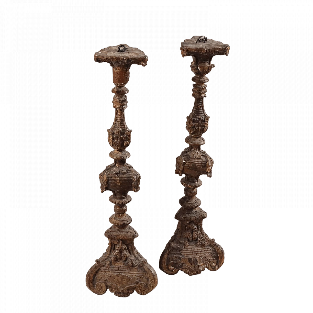 Pair of Neoclassical carved and lacquered wood torch holders, late 18th century 11
