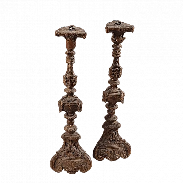 Pair of Neoclassical carved and lacquered wood torch holders, late 18th century