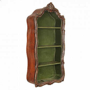 Rococo-style hanging display cabinet in wood and glass, early 20th century