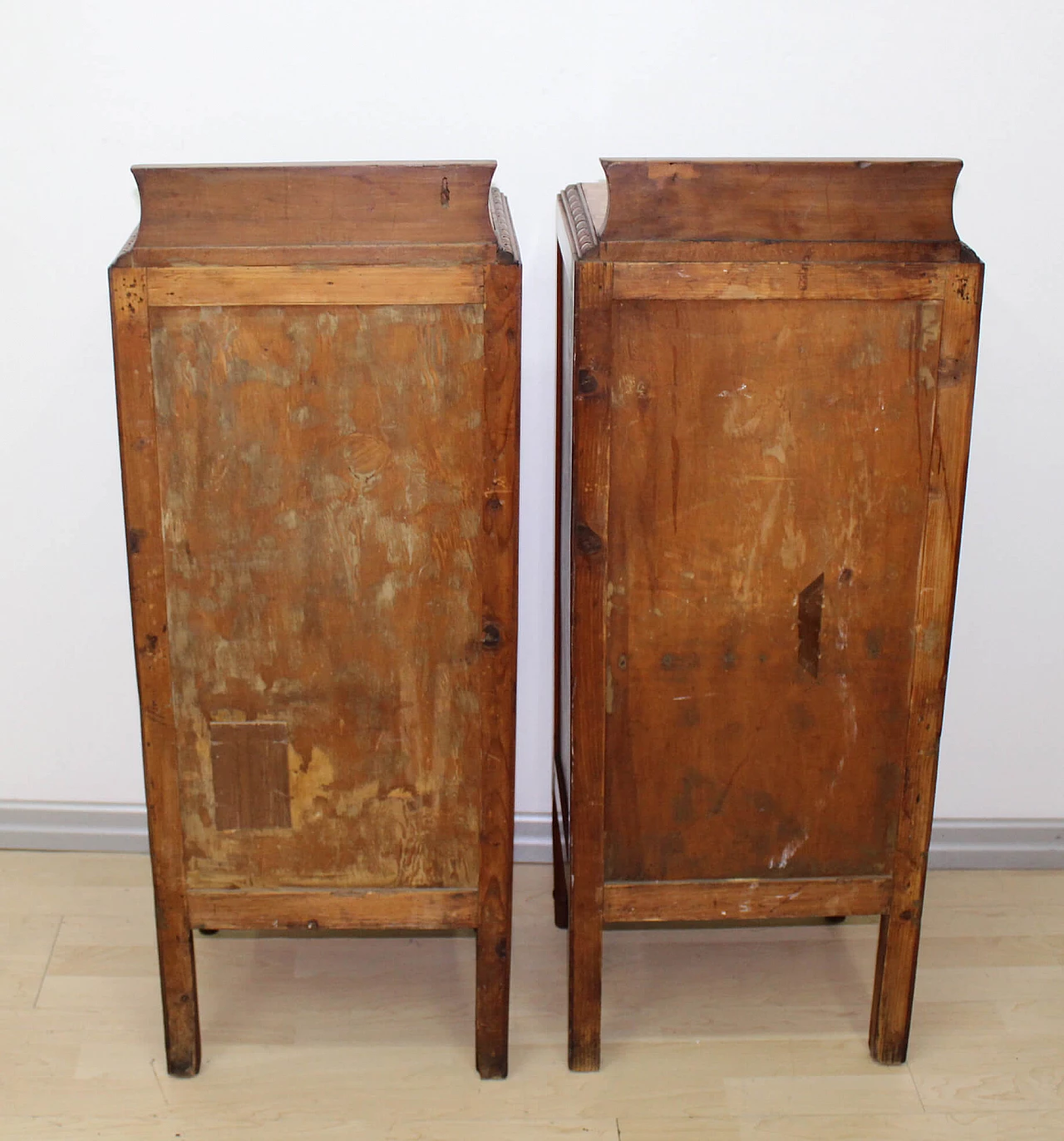Pair of solid walnut bedside tables with marble top, early 20th century 2