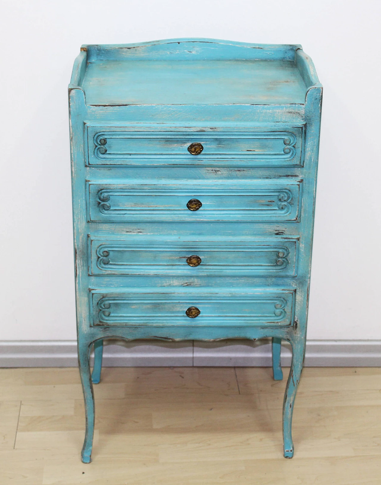 Light blue solid beech and walnut chest of drawers, 1960s 1