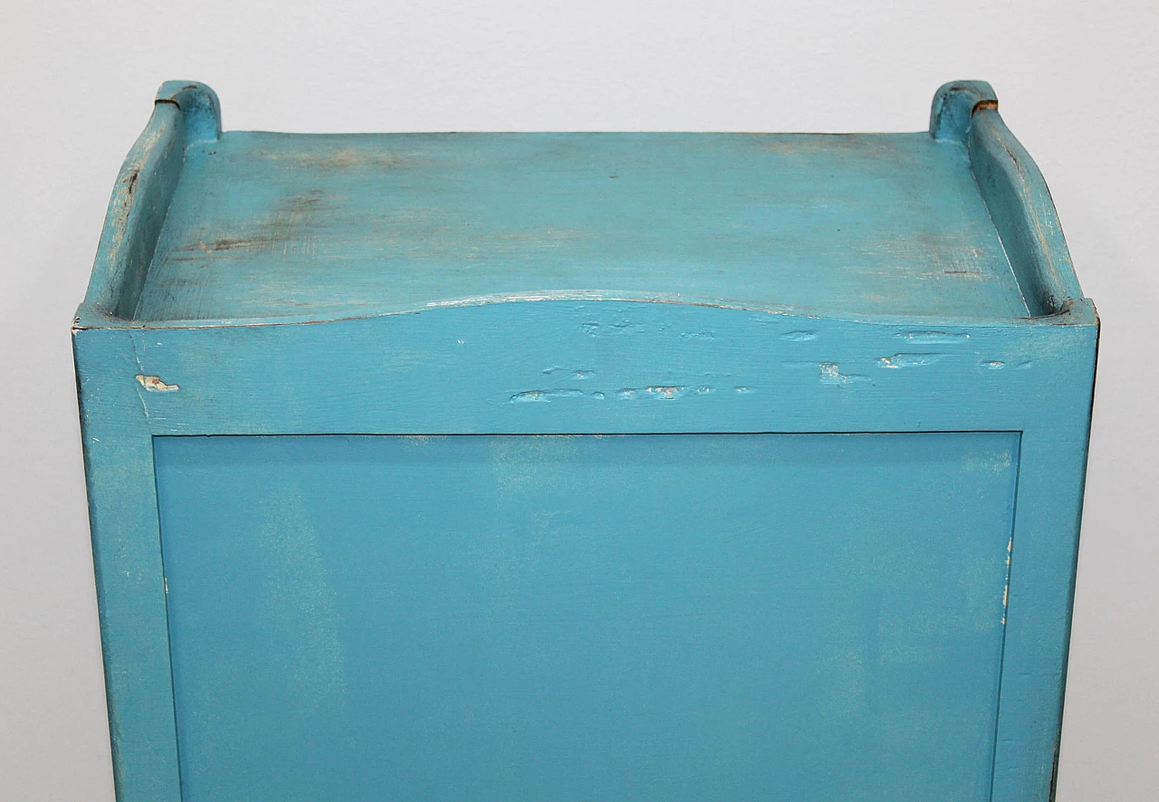 Cassettiera azzurra in massello di faggio e noce, anni '60 2