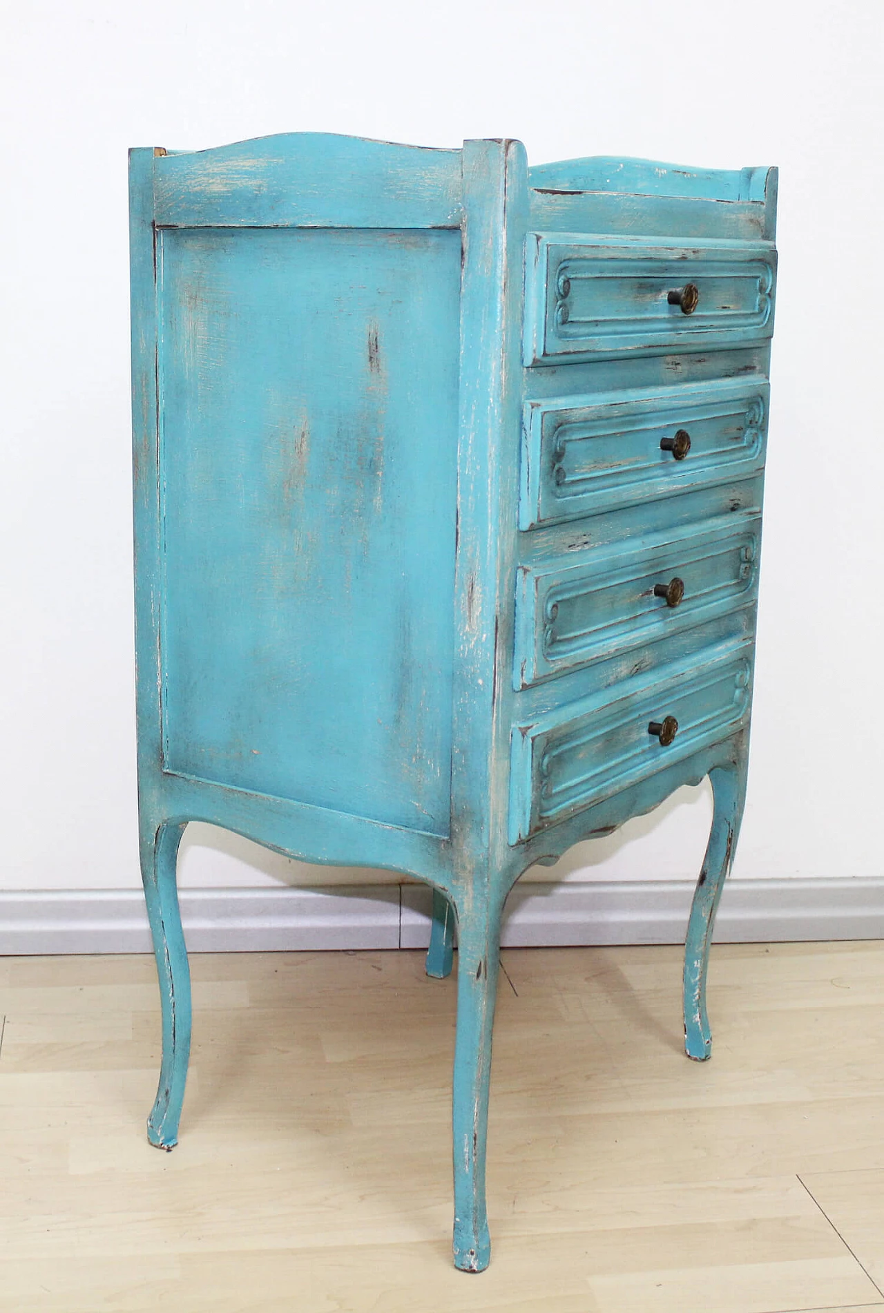 Light blue solid beech and walnut chest of drawers, 1960s 5