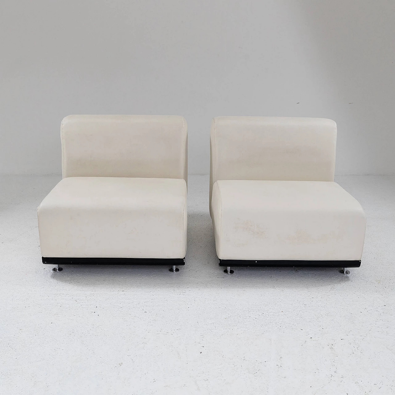 Pair of plastic, metal and faux leather armchairs by Saporiti, 1970s 1