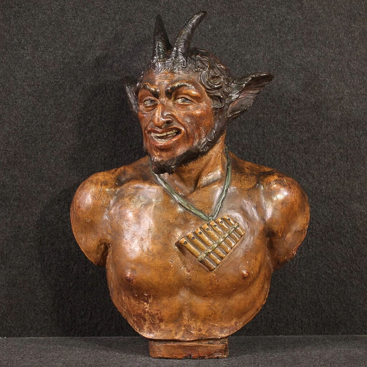 Bust of Pan, polychrome terracotta sculpture, second half of the 19th century 1