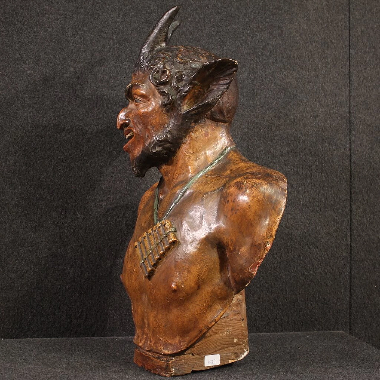 Bust of Pan, polychrome terracotta sculpture, second half of the 19th century 3