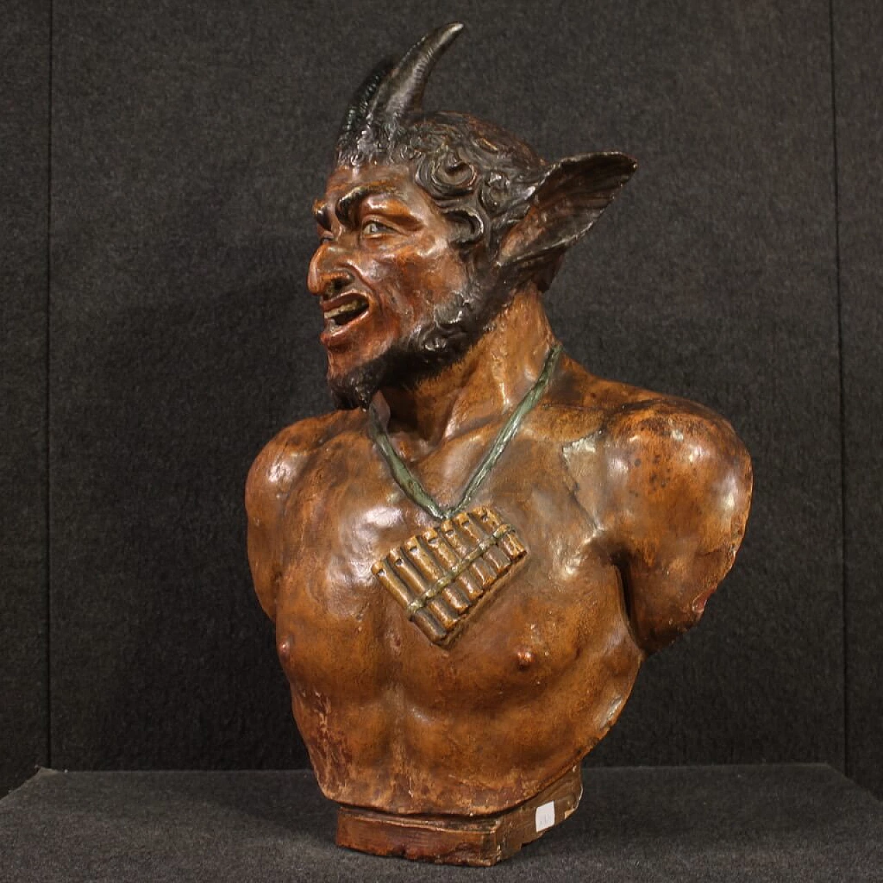 Bust of Pan, polychrome terracotta sculpture, second half of the 19th century 8
