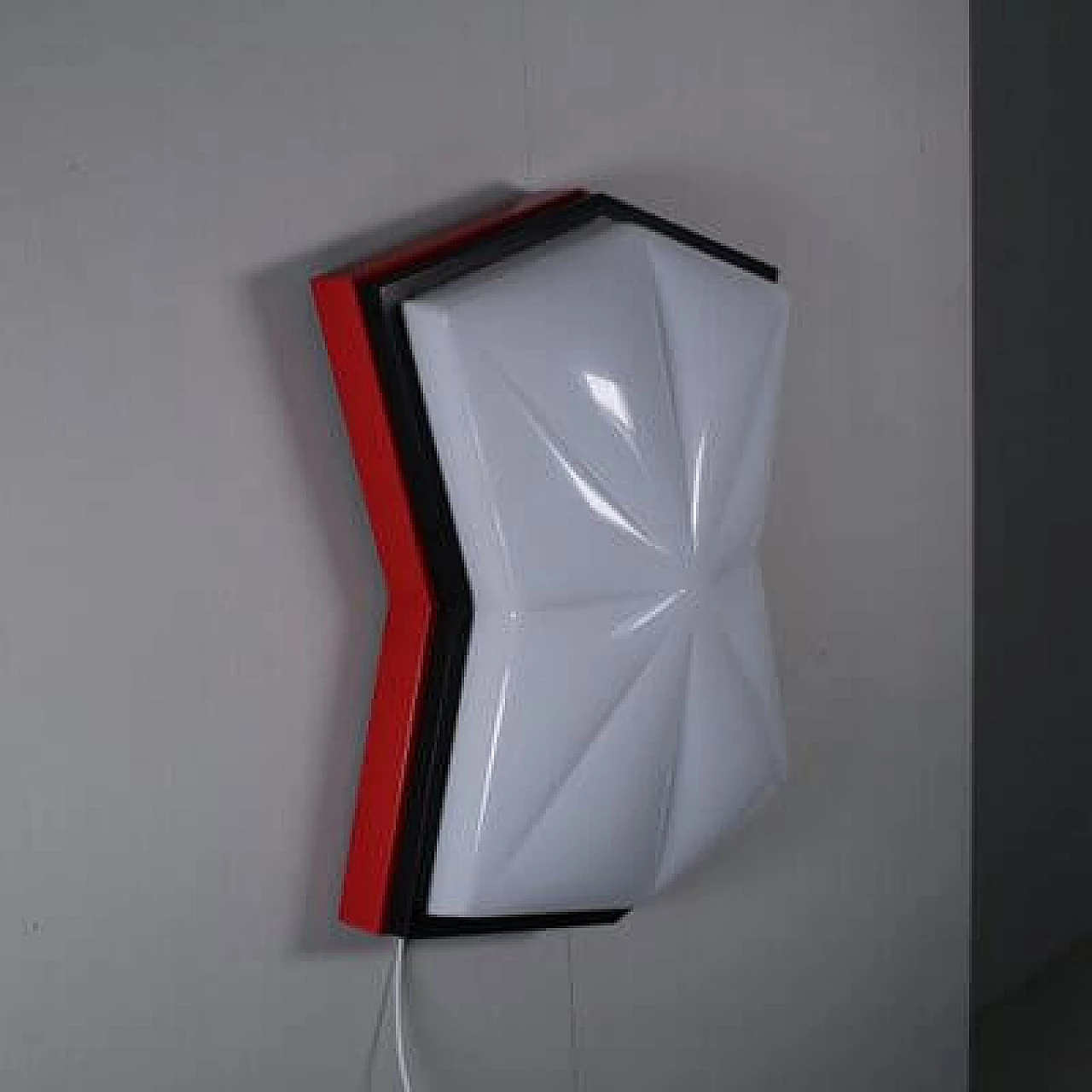 Space Age style red, black and white plastic ceiling lamp, 1980s 2