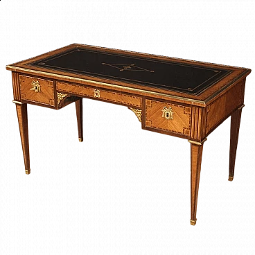 Louis XVI style inlaid wood writing desk, second half of the 19th century