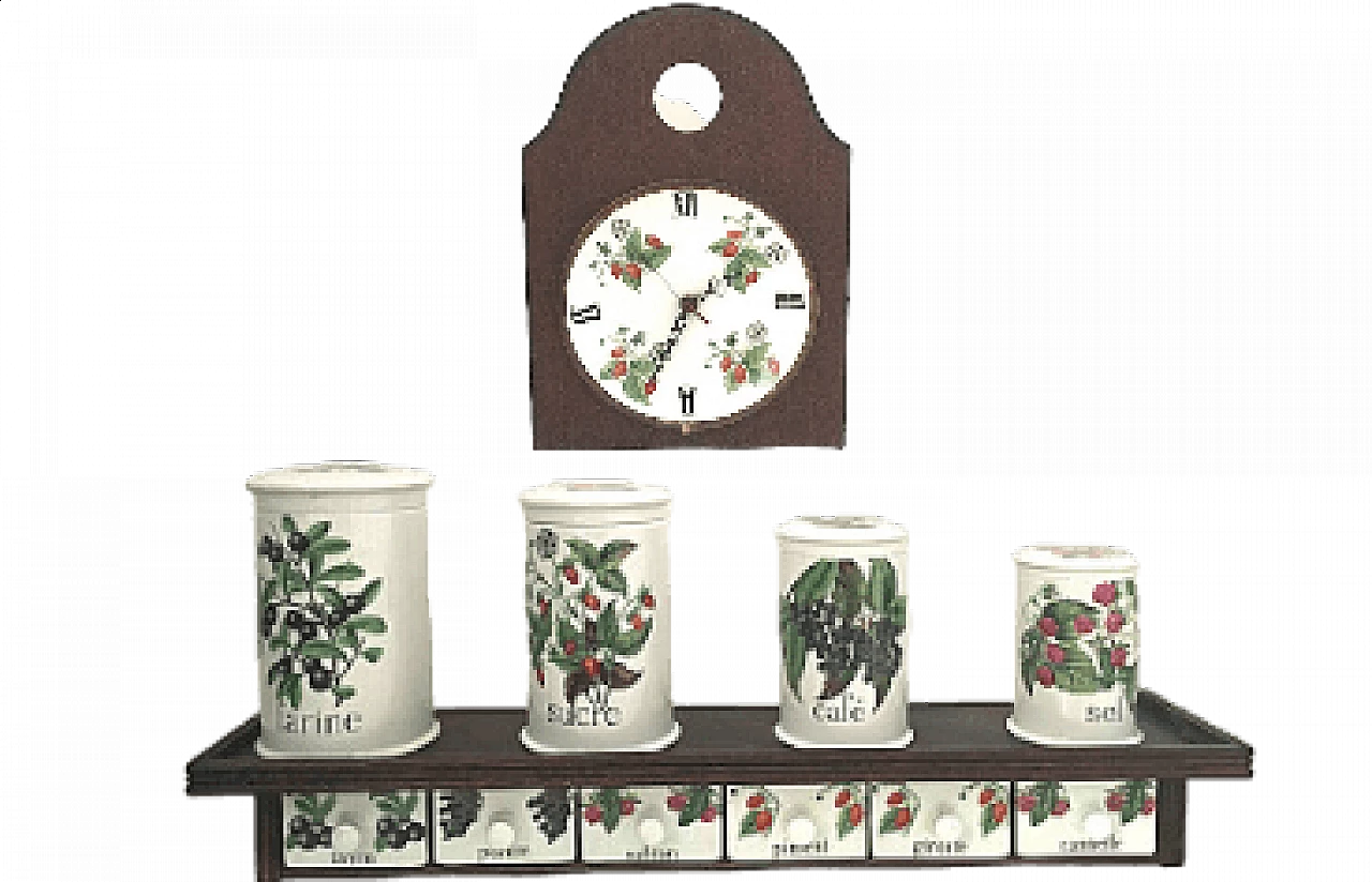 4 Contenitori da cucina, 6 cassetti e un orologio in ceramica Porcelain de Paris, anni '60 4