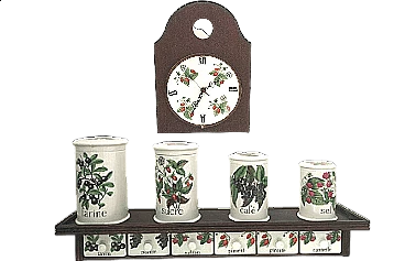 4 Contenitori da cucina, 6 cassetti e un orologio in ceramica Porcelain de Paris, anni '60