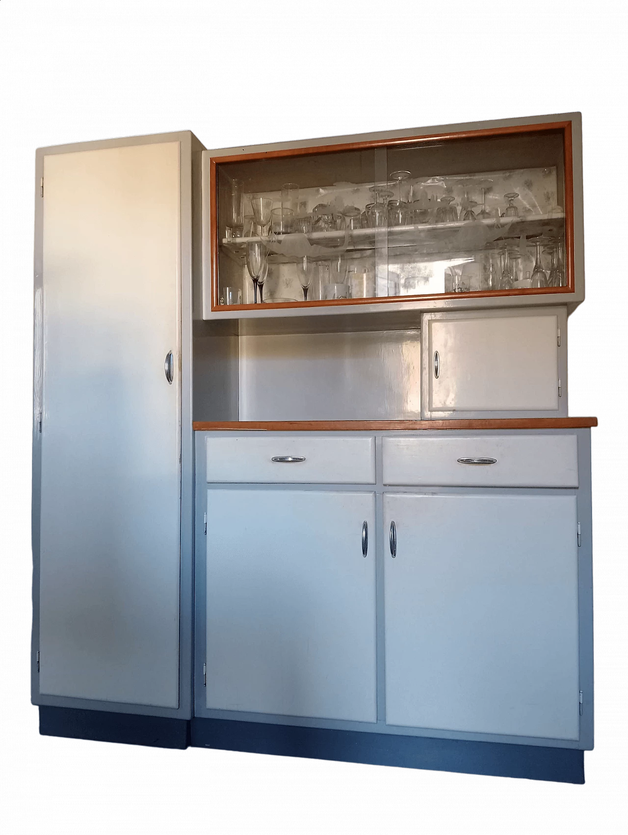 Credenza in legno e vetro con veduta di Venezia, anni '50 7