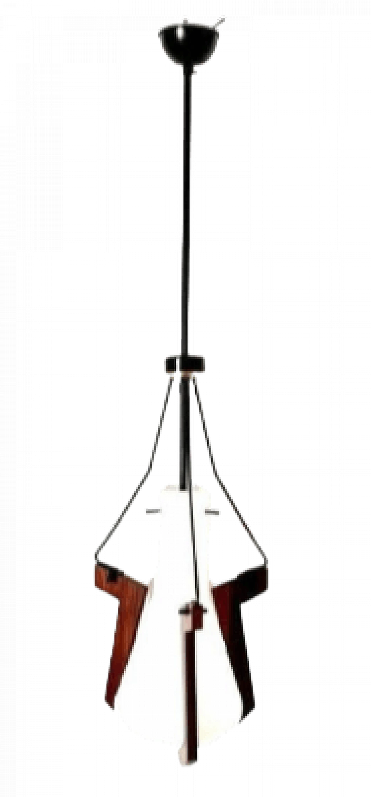 Glass, iron and teak hanging lamp by Stilnovo, 1950s 10