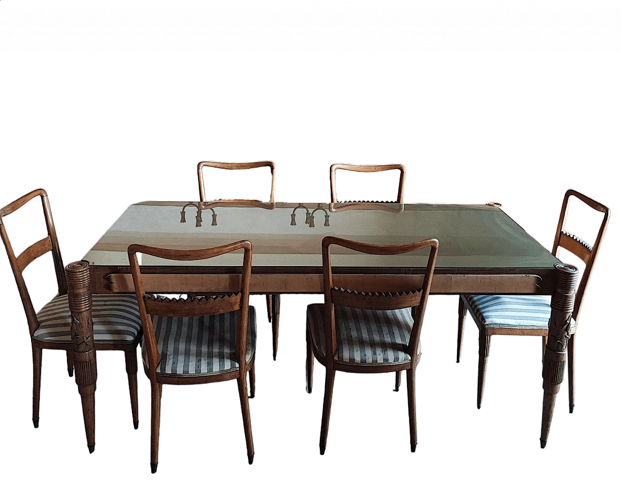 Tavolo in legno e vetro di Pier Luigi Colli con sedie, anni '50 12