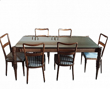 Tavolo in legno e vetro di Pier Luigi Colli con sedie, anni '50