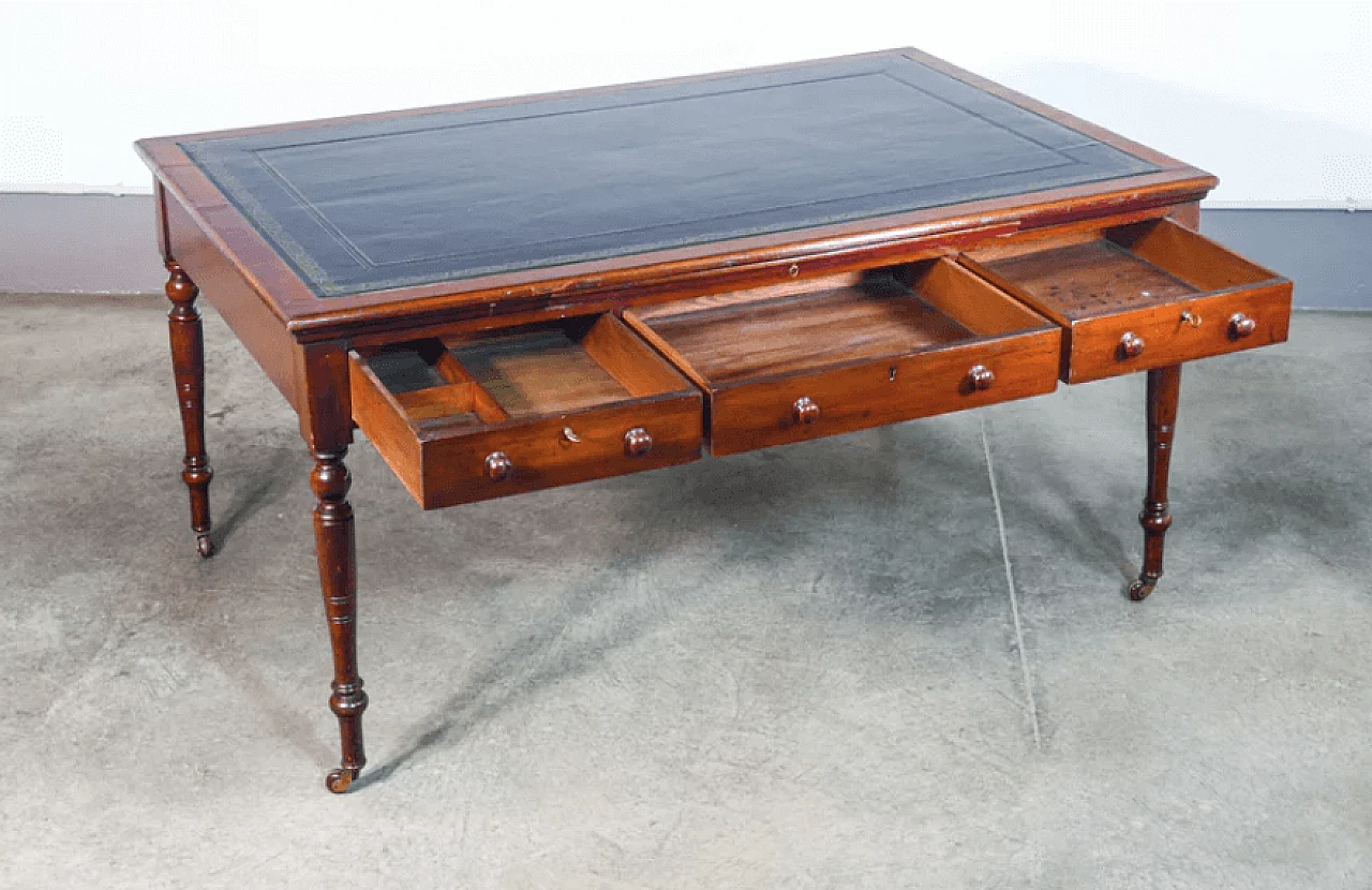 Victorian wood and leather desk, late 19th century 3