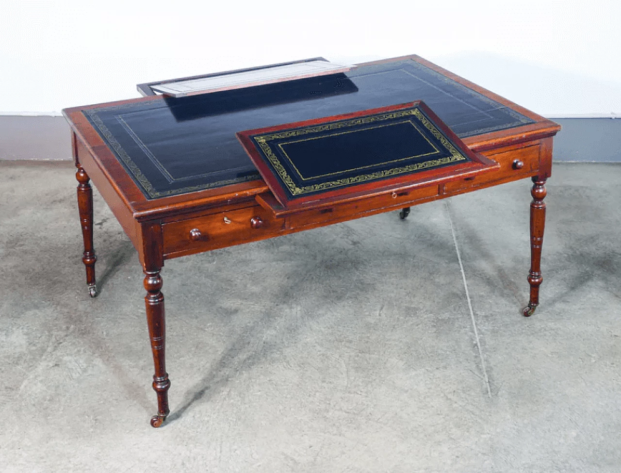 Scrivania vittoriana in legno e pelle, fine '800 5