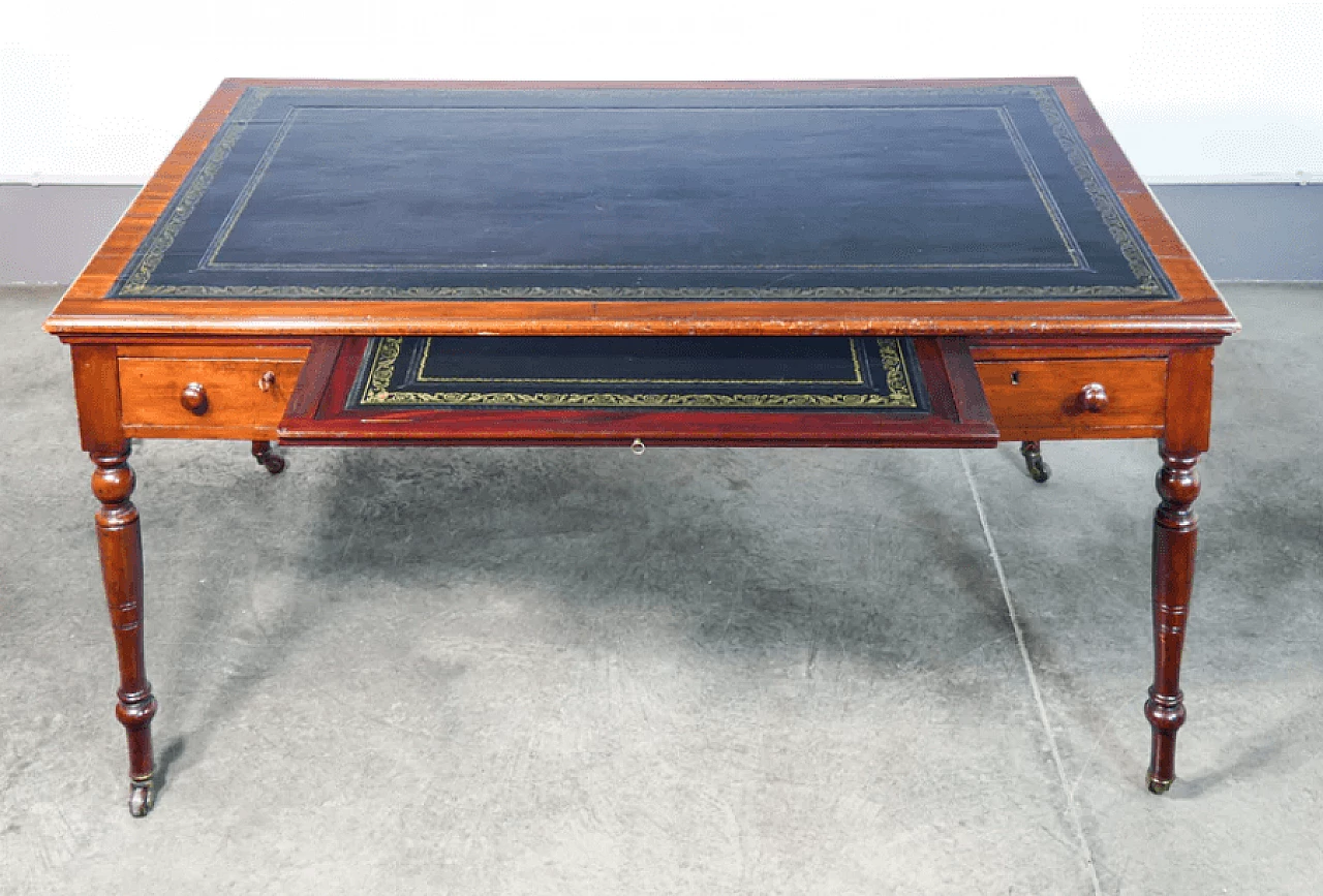 Scrivania vittoriana in legno e pelle, fine '800 8